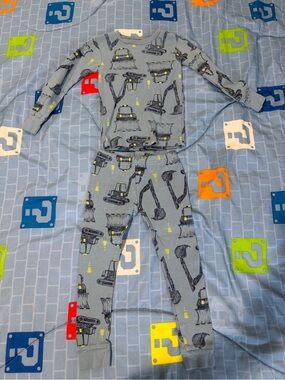 Carter's Light Blue Excavator Pajama Set with Yellow Accents